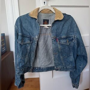 Thrifted Ivy Brown Jean Jacket, Cropped, Corduroy Collar